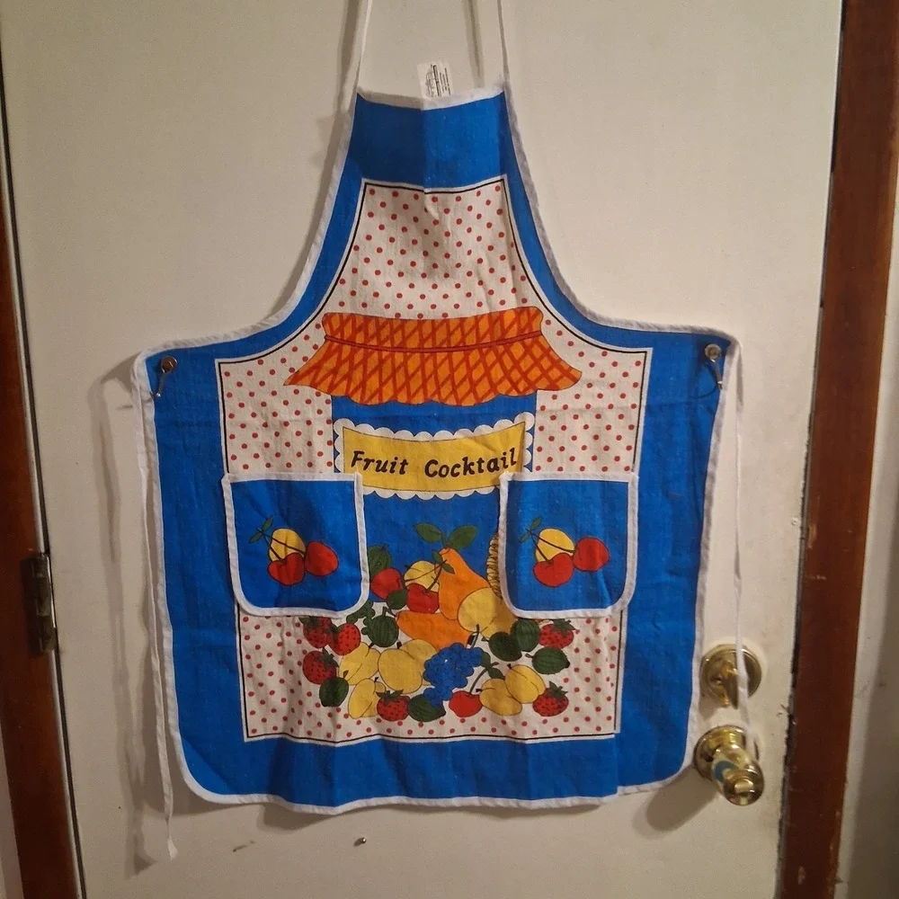 Vintage MCM Cotton‎ Apron Fruit Cocktail Stand Pristine EUC